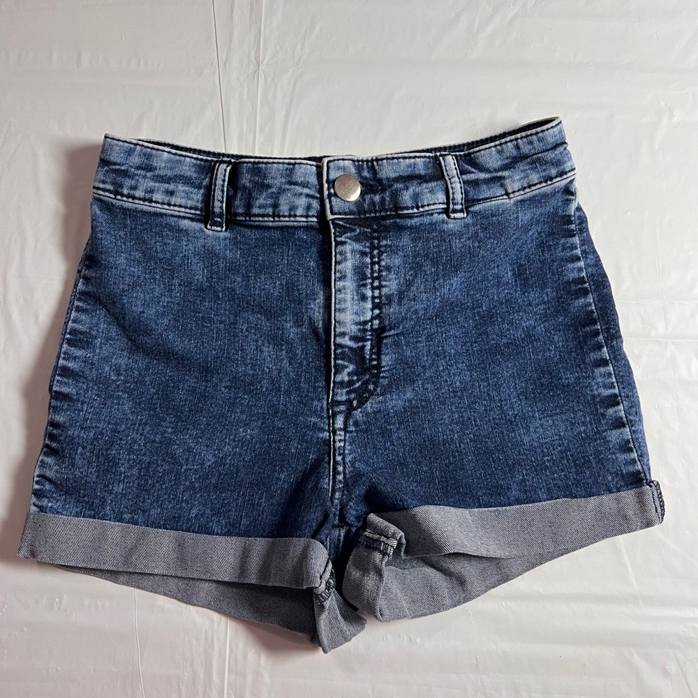H&M Divided Acid Wash High Waist Cuffed Denim Jean Shorts